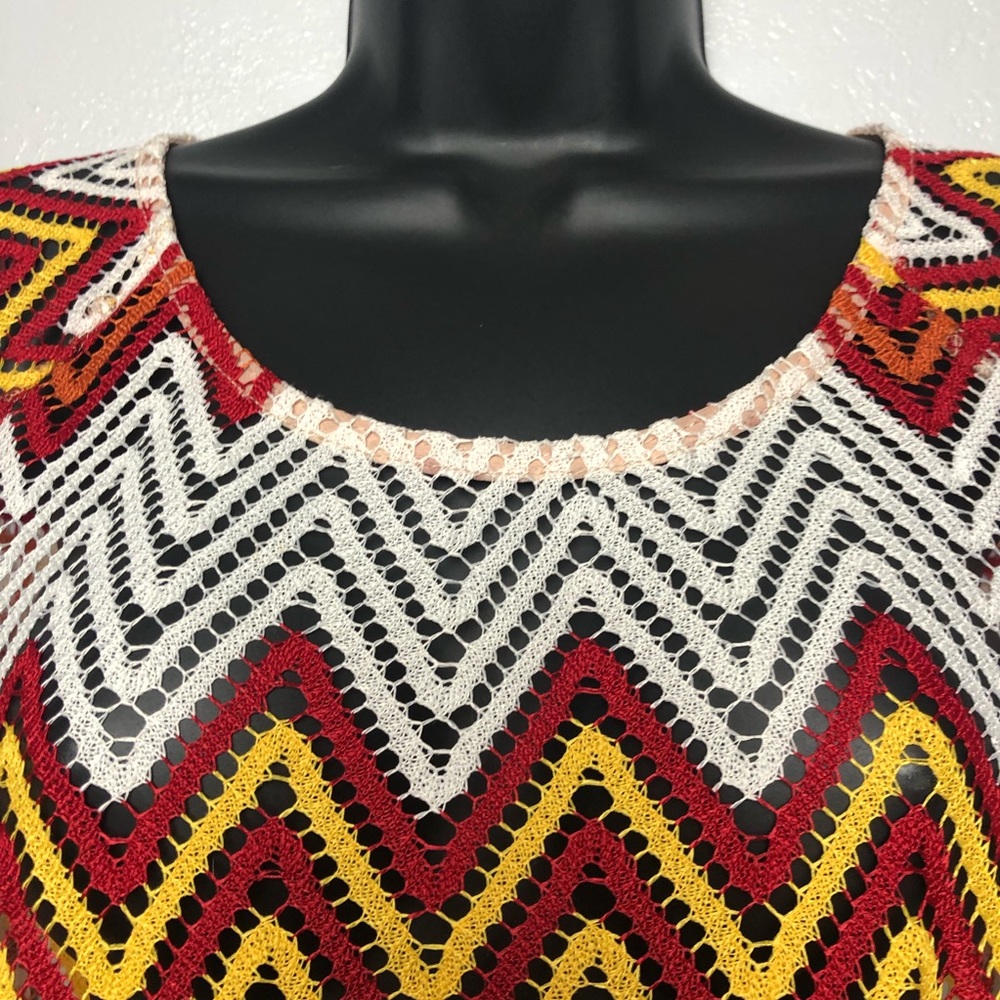 A’REVE chevron striped fall fire crochet knit shirt blouse sheer layers Sz Small - Picture 6 of 15